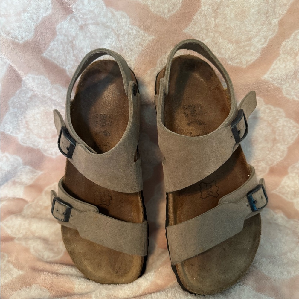 Birkenstock Tan Sandals with Adjustable Straps and Contoured Footbed